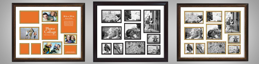 Black collage frames with matting for different photo sizes